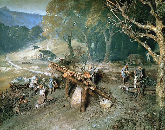 Diorama: Eisengewinnung mit dem Siegerländer Rennofen.